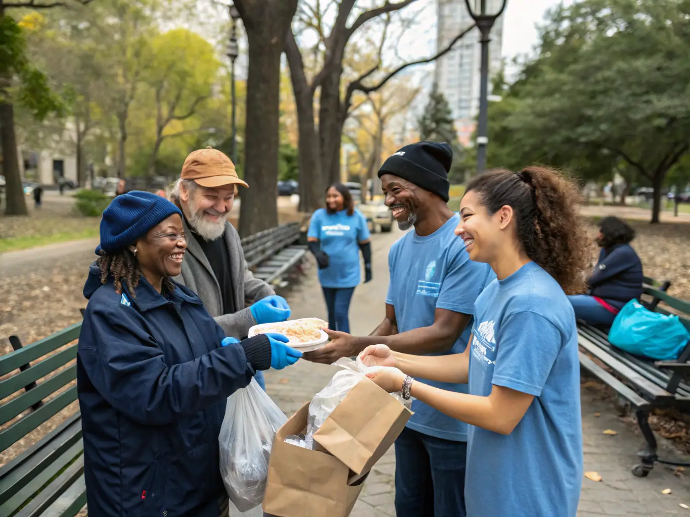 An image depicting volunteers from Work For Jesus Church providing meals and support to homeless individuals in the local community.